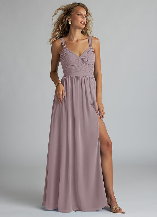 Azazie Aziza Bridesmaid Dresses Dusk A-Line V-Neck Pleated Chiffon Dress image1