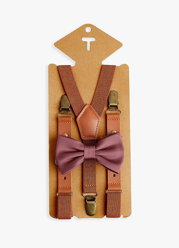 front Passendes Set aus vorgebundener Fliege und Hosenträgern aus mattem Satin für Jungen