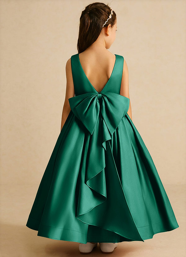 Azazie Cailee Flower Girl Dresses Emerald Ball-Gown Pleated Matte Satin Dress image1