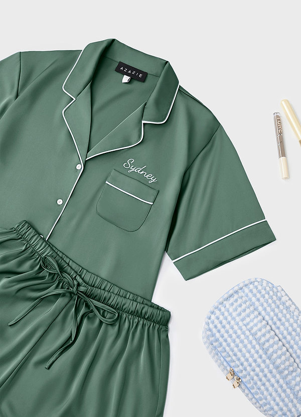 front Eucalyptus Personalized Embroidered Satin Pajama Set