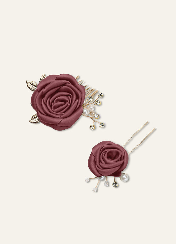 front Matching Color Matte Satin Rose Hairpin Set