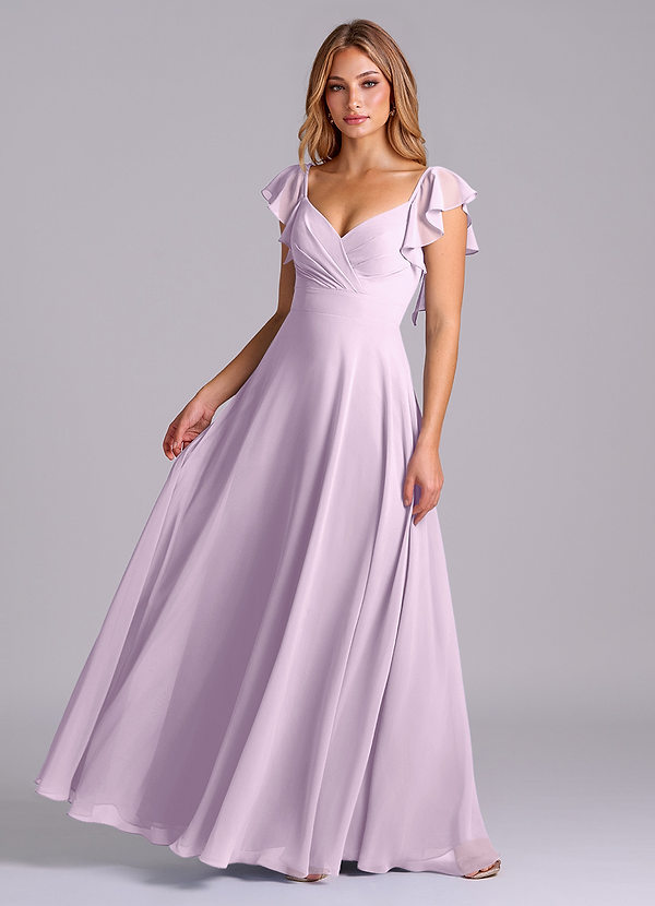 Azazie Leilani Bridesmaid Dresses Frosted Lilac A-Line Pleated Chiffon Dress image1