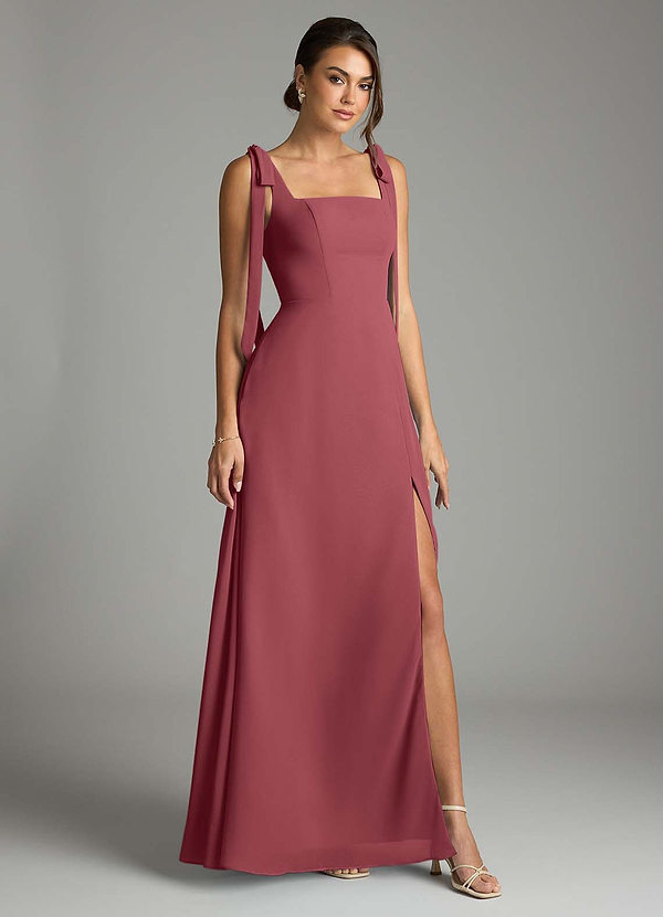 Azazie Debra Bridesmaid Dresses Merlot A-Line with Pockets Chiffon Convertible Dress image1
