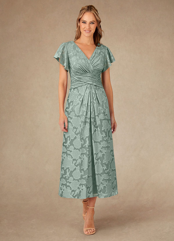 Azazie Vera Vestidos para Mãe da Noiva Vestido Agave de Esgotamento Floral de Linha A com Plissado image1