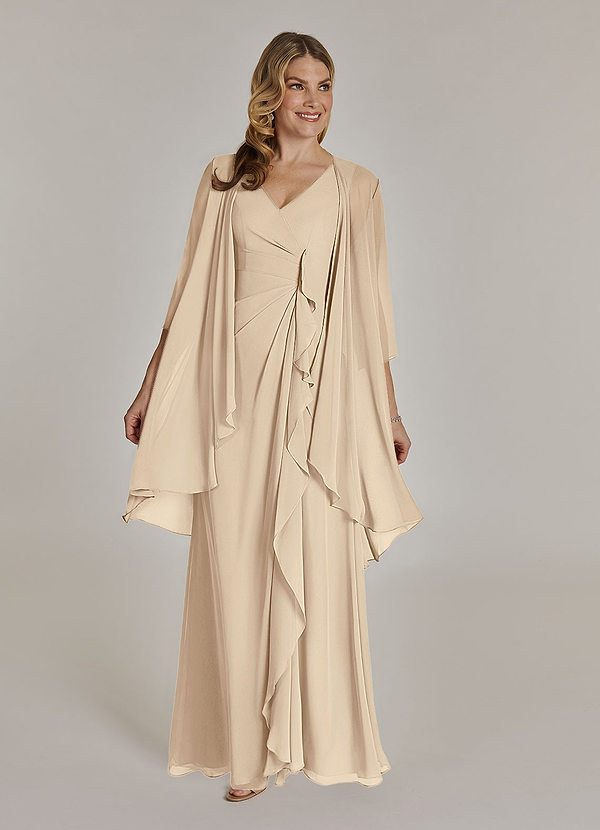 Azazie Manuella Mother of the Brides Dresses Champagne A-Line V-Neck Pleated Chiffon Dress image1