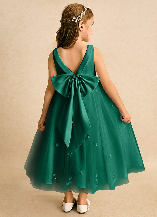 Azazie Angel Flower Girl Dresses Emerald Ball-Gown Bow Tulle Dress image1