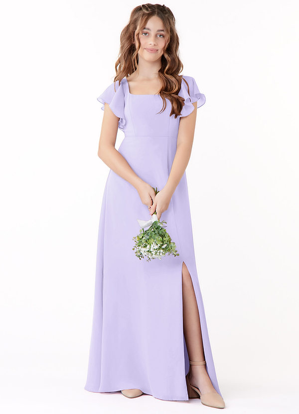 Azazie Bondi Junior Lilac A-Line Bow Chiffon Dress image1