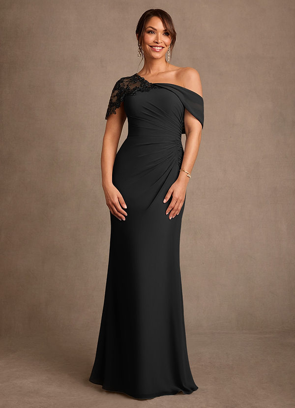 Azazie Sally Mother of the Brides Dresses Black Sheath Lace Chiffon Dress image1