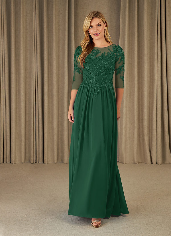 Azazie Mirielle Vestidos de Madre de la Novia Vestido de Verde Oscuro de Gasa de Corte En A con Encaje Scoop image1