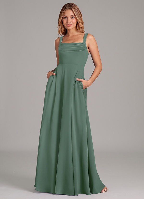Azazie Shaude Bridesmaid Dresses Eucalyptus A-Line Pleated Chiffon Dress image1