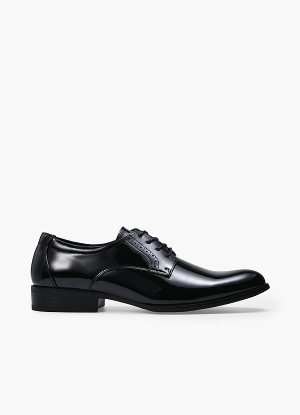 front Black Patent Brogue Derby Dress Shoes