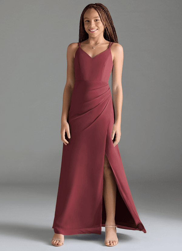 Azazie Leo Junior Abito Sirena in Chiffon Plissettato Merlot image1