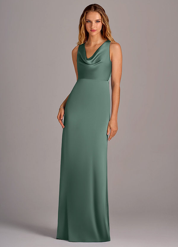 Azazie Wrenlee Bridesmaid Dresses Eucalyptus A-Line Stretch Satin Dress image1