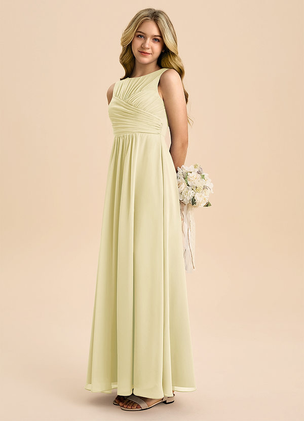 Azazie Skyla Junior A-Linie Plissee Chiffon Kleid Zitronensorbet image1