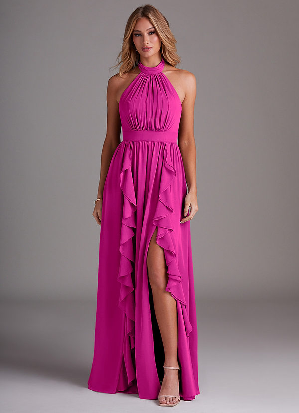 Azazie Avary Vestidos Dama de Honor Vestido de Fucsia de Gasa de Corte en A con Plisado image1