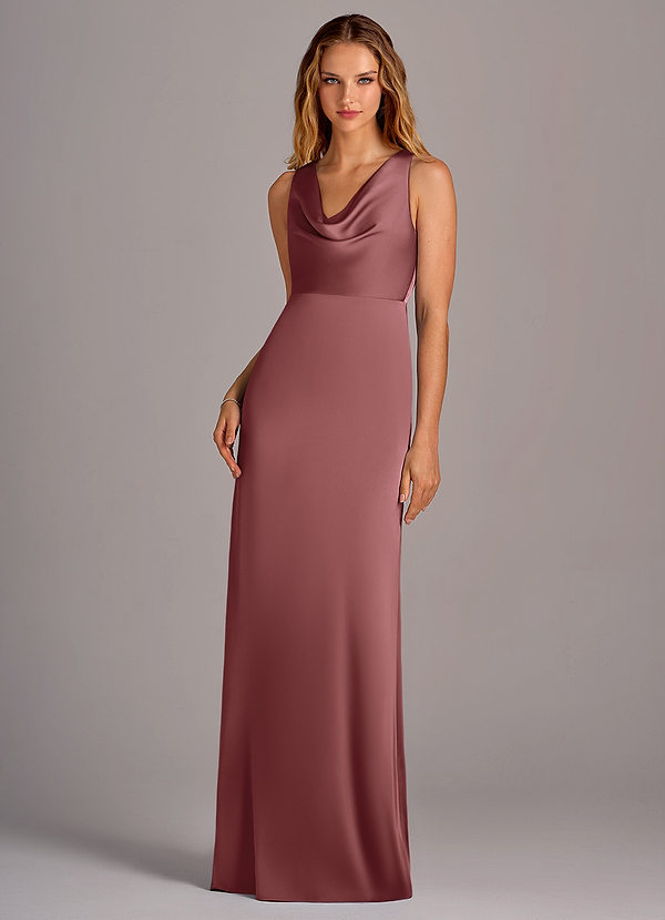 Azazie Wrenlee Bridesmaid Dresses Amethyst A-Line Stretch Satin Dress image1