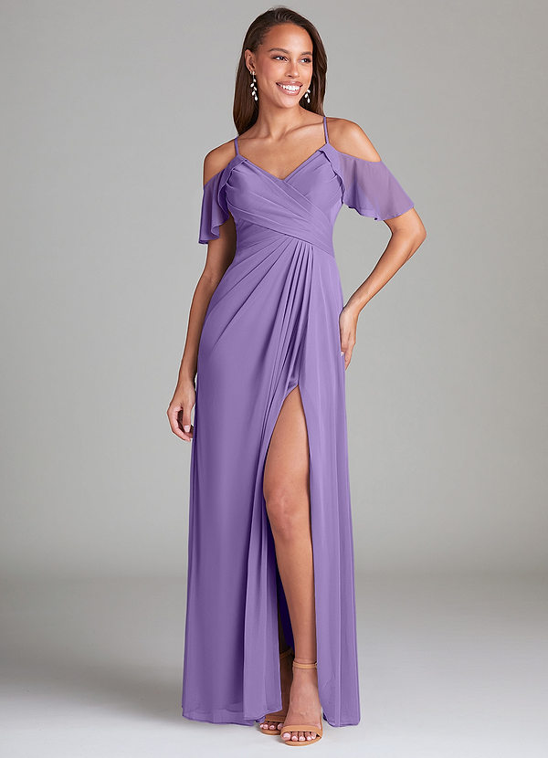 Azazie Dakota Bridesmaid Dresses Tahiti A-Line Off the Shoulder Mesh Dress image1
