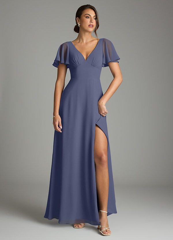 Azazie Kimber Bridesmaid Dresses Stormy A-Line Flounce Sleeve Chiffon Dress image1