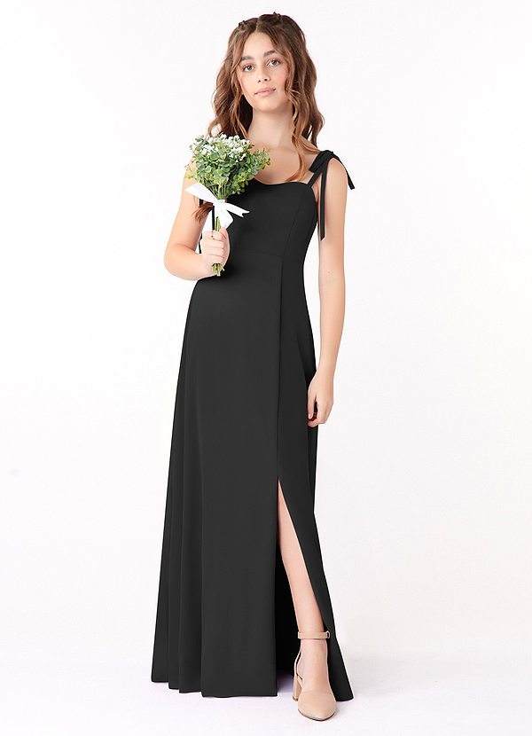 Azazie Rosey Junior Black A-Line Sweetheart Neckline Chiffon Dress image1