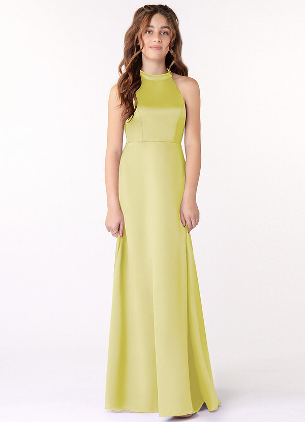 Azazie Laurel Junior Robe Trapèze en Mat Satiné Sorbet Citron image1