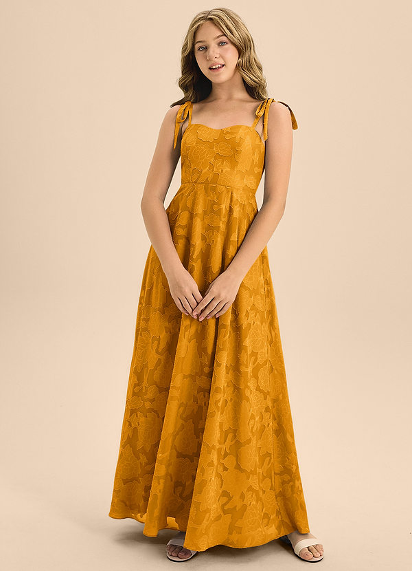 Azazie Rosey Junior Butterscotch A-Line Sweetheart Neckline Floral Burnout Dress image1