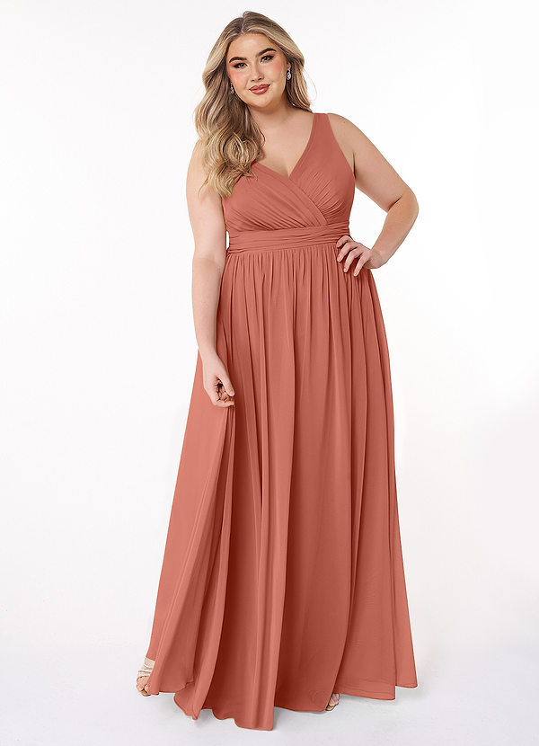 Azazie Kora Brautjungfernkleider A-Linie Plissee Chiffon Kleid Lehm image1