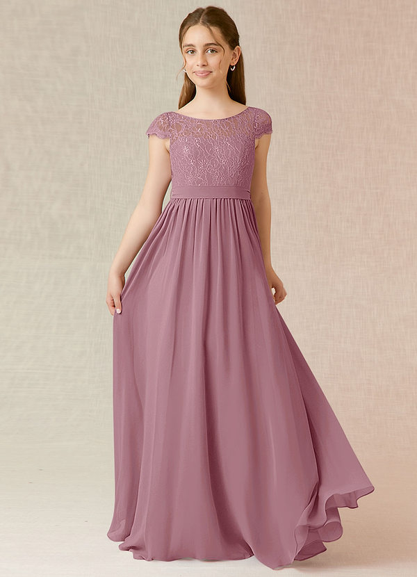 Azazie Silvermist A-Line Pleated Chiffon Floor-Length Junior Bridesmaid Dress image1