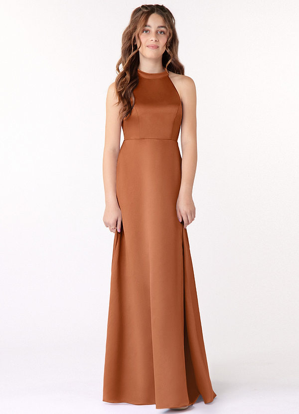 Azazie Laurel Junior Copper A-Line Stretch Satin Dress image1