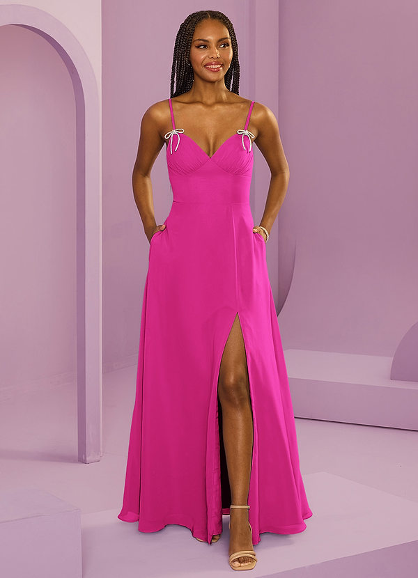 Barbie ♥ Azazie Bridesmaid Dresses Barbie Pink A-Line with Pockets Chiffon Dress image1