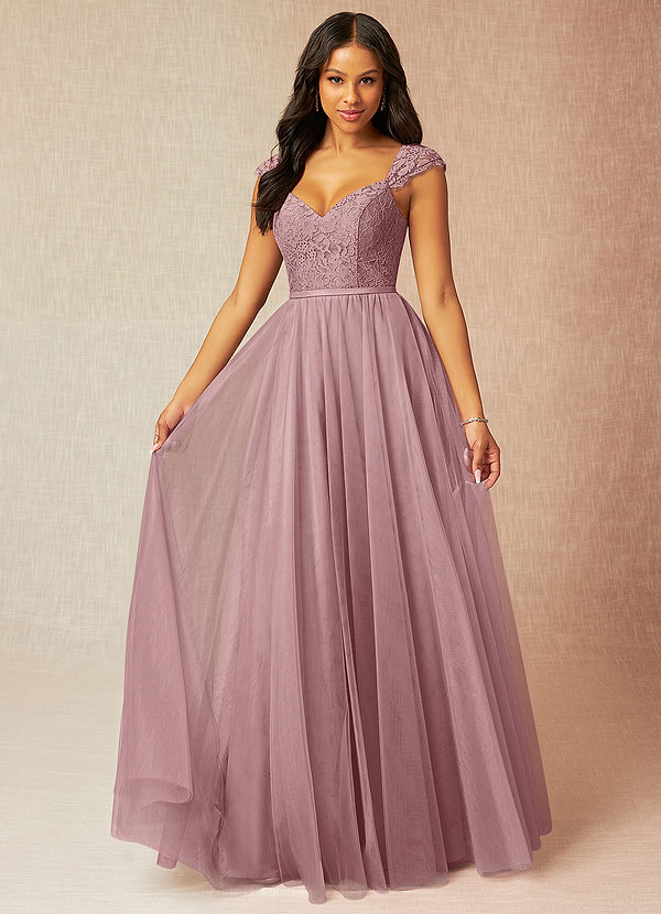 Azazie Luxi Bridesmaid Dresses A-Line Pleated Tulle Floor-Length Dress image1