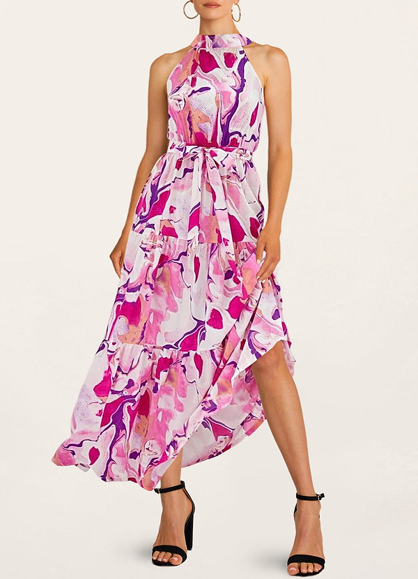 front Best Times Pink Floral Print Halter Maxi Dress