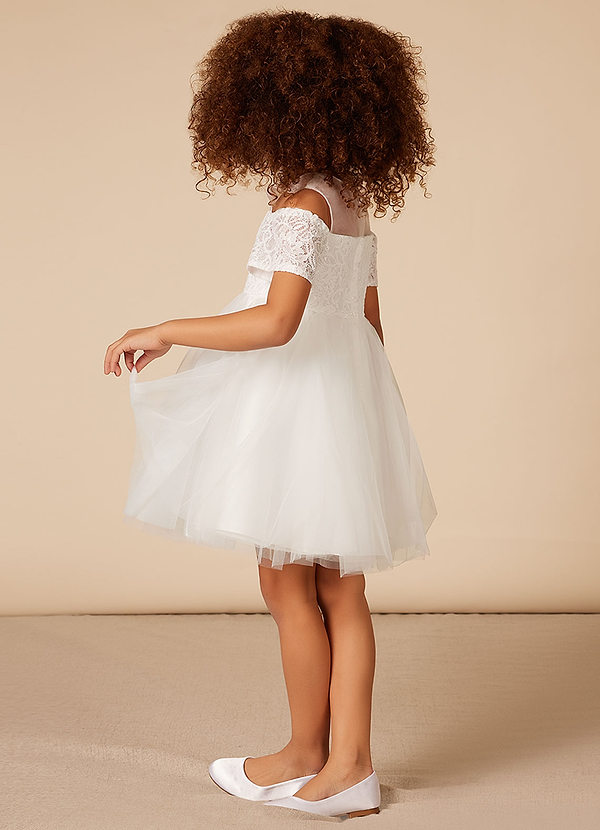 Azazie Nantale Flower Girl Dresses Ball-Gown Off the Shoulder Tulle Knee-Length Dress image2
