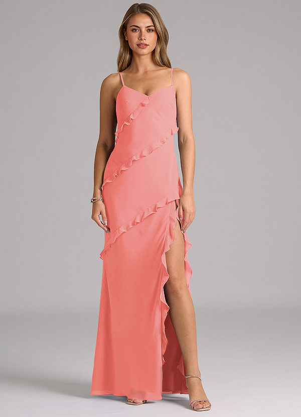 Azazie Nancie Bridesmaid Dresses Coral Mermaid Ruched Chiffon Dress image1