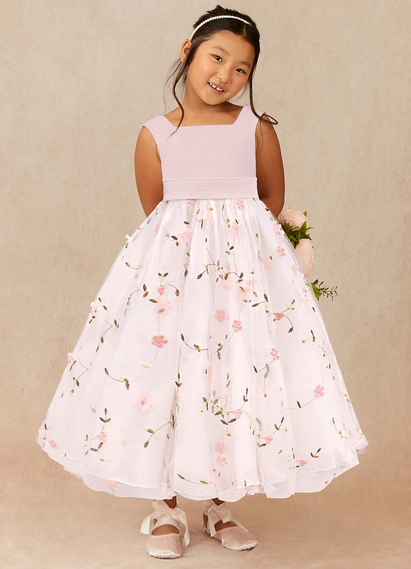 Pollie Flower Girl Dresses Blushing Pink A-Line Bow Tulle Dress image1