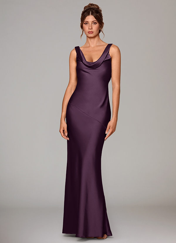 Azazie Rylina Bridesmaid Dresses Plum Mermaid Stretch Satin Dress image1
