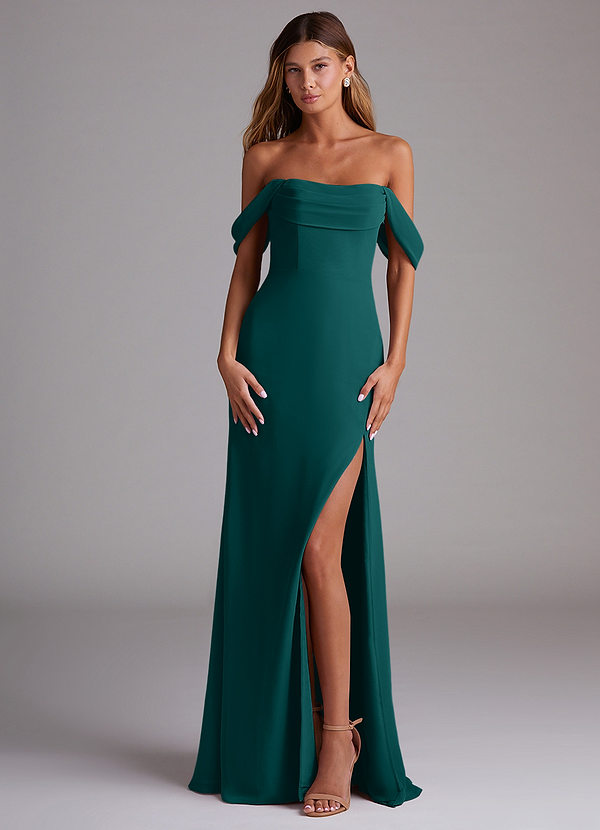 Azazie Saige Bridesmaid Dresses Peacock A-Line Off the Shoulder Chiffon Convertible Dress image1