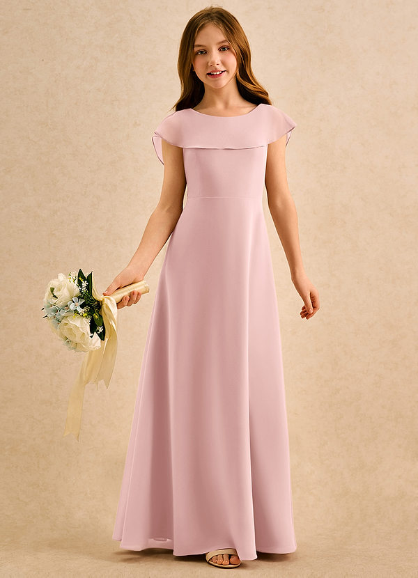 Azazie Kittie Girls Formal Bloemenmeisjesjurken A-lijn Jurk van Chiffon Poederroze image1