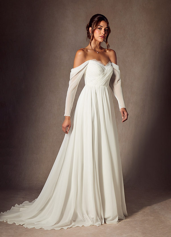 Azazie Lilith Brudekjoler En streg Sweetheart blonder Chiffon Kapel tog Kjole image1