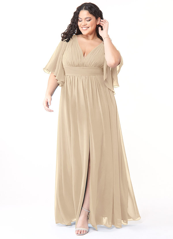 Azazie Temeka Robes Demoiselle d'honneur Robe Trapèze en Mousseline de soie Rayé Champagne image1