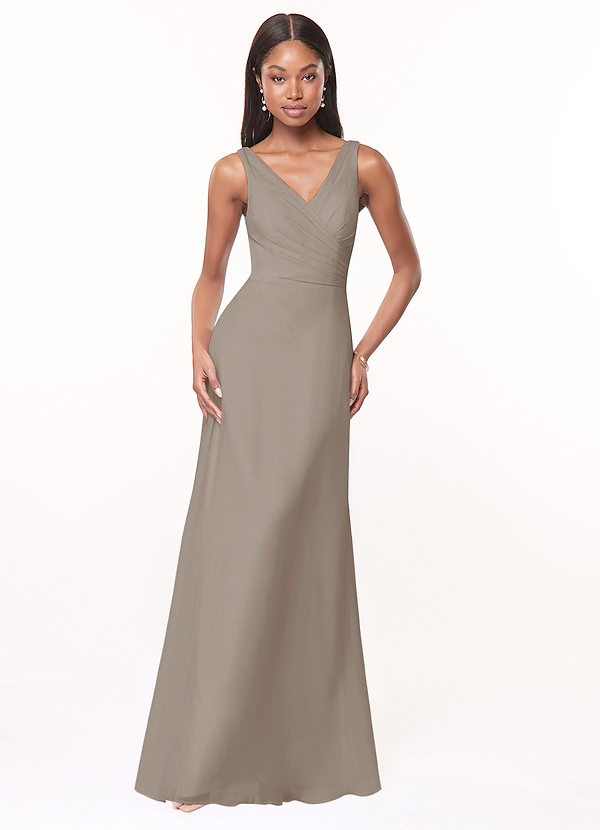 Azazie Nala Bridesmaid Dresses Taupe A-Line Pleated Chiffon Dress image1