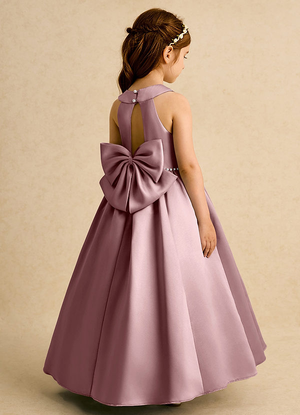 Azazie Daisies Robes de Fillette d'Honneur Robe Princesse en Mat Satiné Arc Rose Poussiéreuse image1