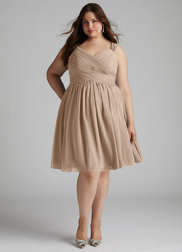 Azazie Angie Robes Demoiselle d'honneur Robe Trapèze en Mousseline de soie Corset Taupe image1