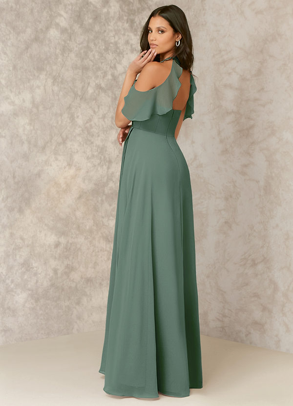 back V-Neck Off Shoulder Chiffon A-Line Dress