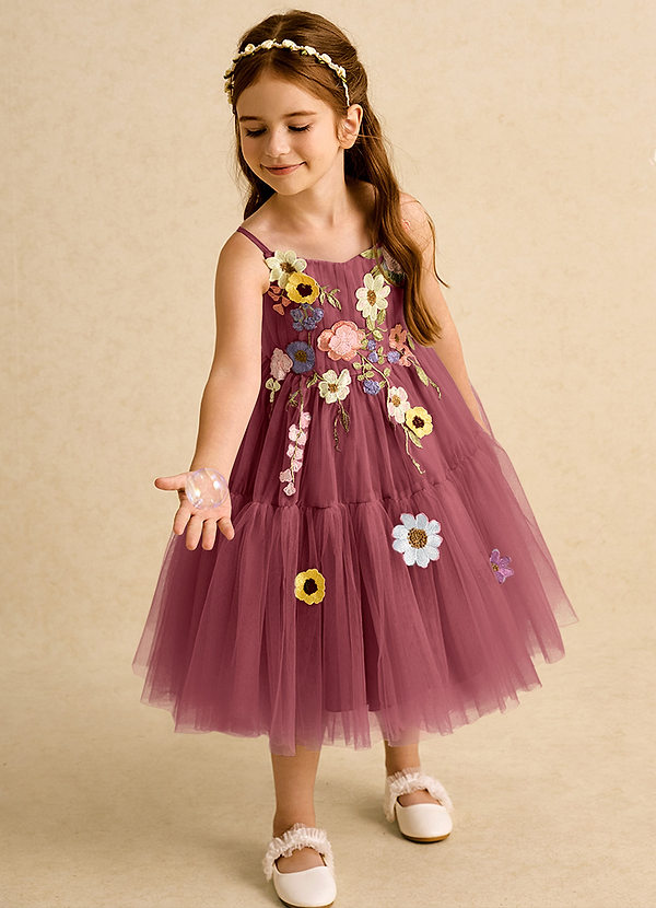 Azazie Osea Flower Girl Dresses Merlot Ball-Gown Pleated Tulle Dress image1