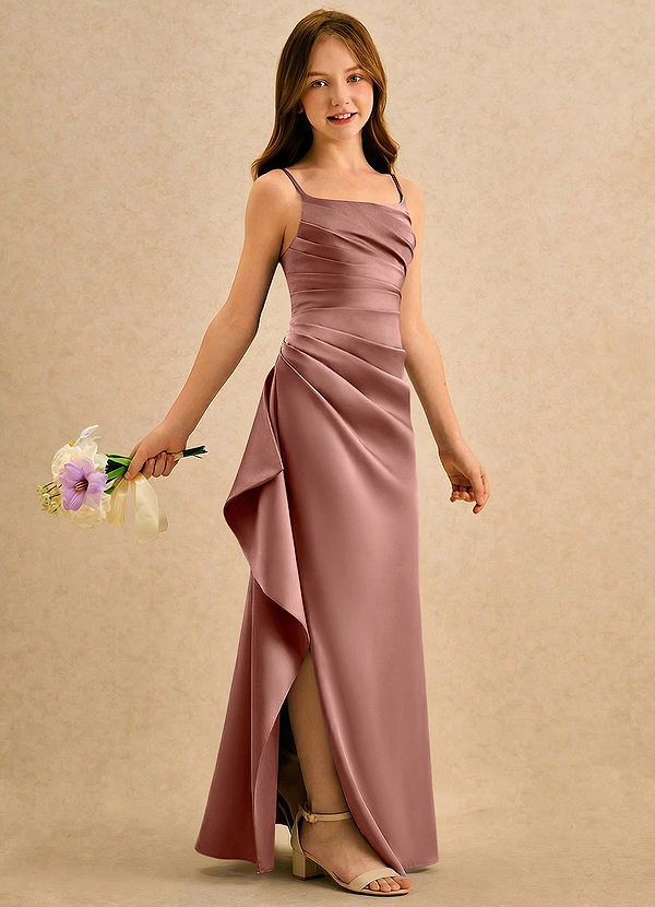 Azazie Cannoli Girls Formal Flower Girl Dresses Cedar Rose A-Line Pleated Matte Satin Dress image1