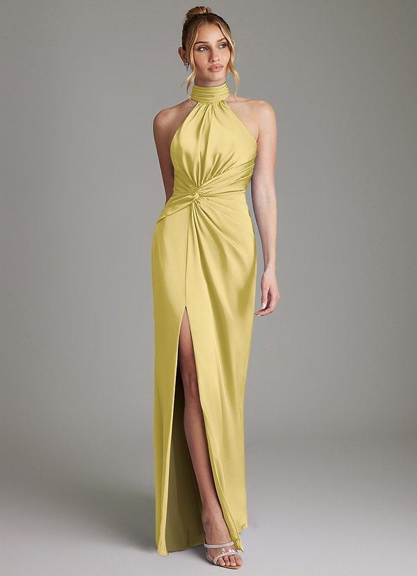 Azazie Gracelynn Vestidos de dama de honor Vestido de Canario de Satén Elástico de Corte Recto con Plisado image1