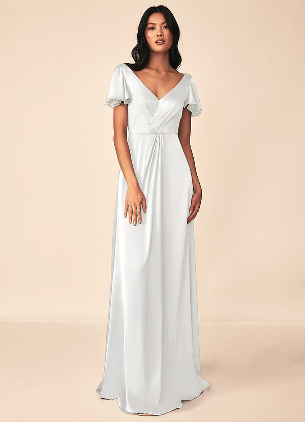 Azazie Soren Bridesmaid Dresses White A-Line Pleated Stretch Satin Dress image1
