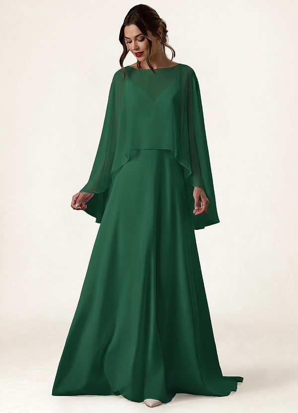 front Azazie Matching Color Chiffon High Low Sheer Cape