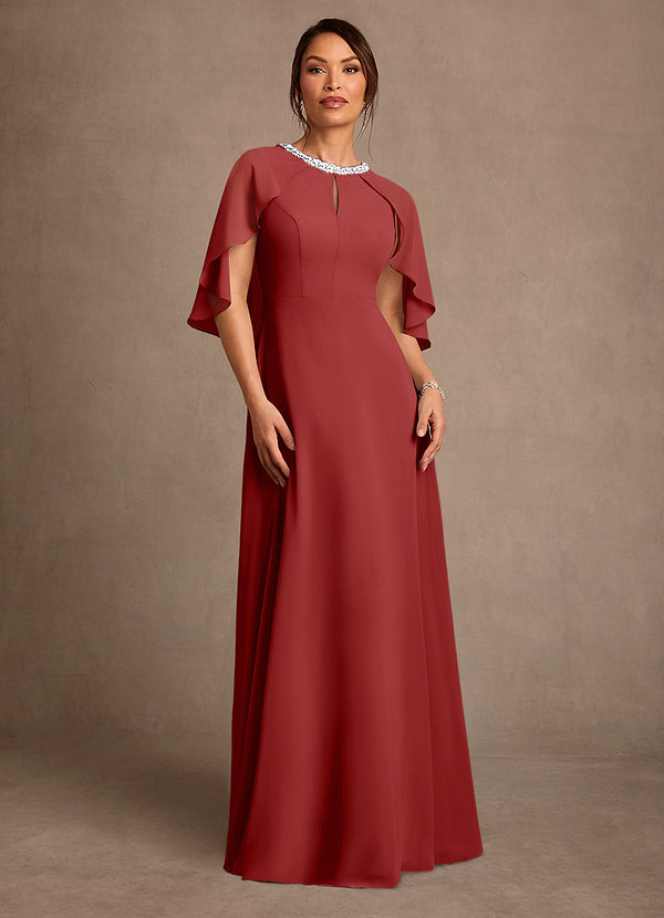 Azazie Winnifred 신부의 어머니 드레스 A라인 구슬 쉬폰 플로어 길이 드레스 image1