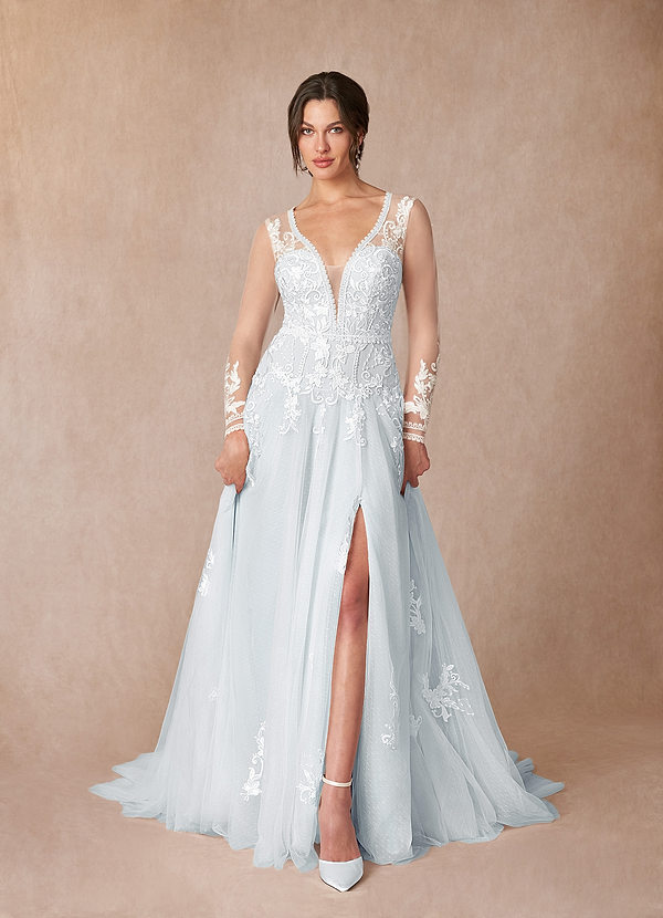 Azazie Ariya Wedding Dresses Misty Blue A-Line Lace Tulle Dress image1